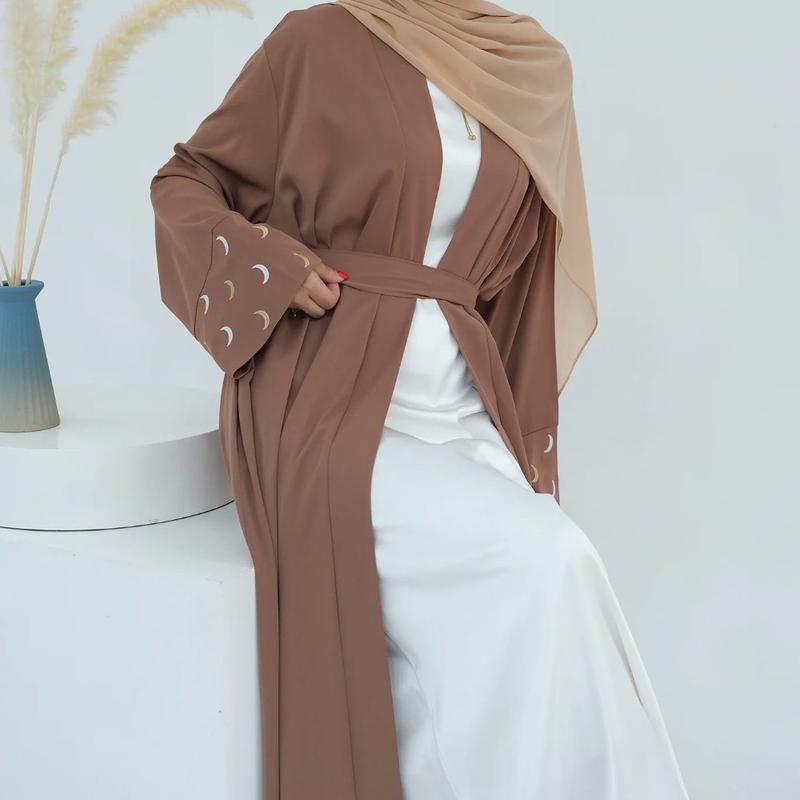 Moon Embroidery open Kamino abaya/ Open kamino Abaya muslimah style islamic wear lover 2