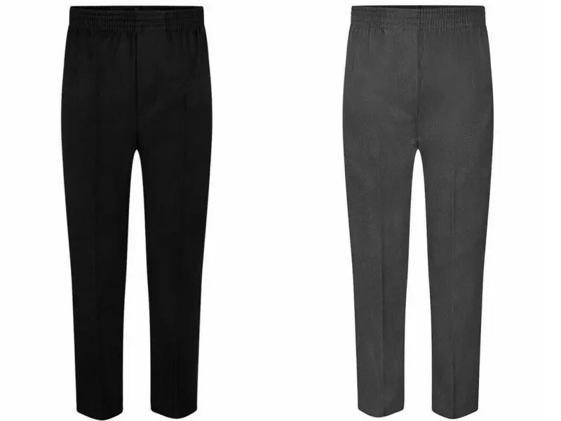 BOYS ALL AROUND FULL ELASTICATED SCHOOL PULL UP TROUSERS~GREY/BLACK~2/3 TO 15/16 0