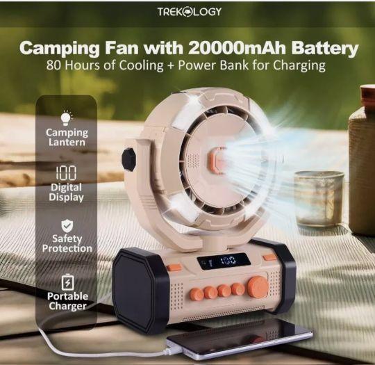 Product Introduction of TREKOLOGY Camping Fan with 20000mAh Battery & Power Bank, Ultra-Quiet Sleep Mode 1