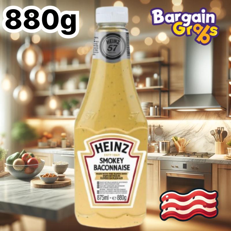 Heinz Smokey Baconnaise 880g Large Bottle – Creamy Bacon-Flavoured Mayo, BBQ Sauce Alternative – Best Before End 08/2025 Dip Sambal 1