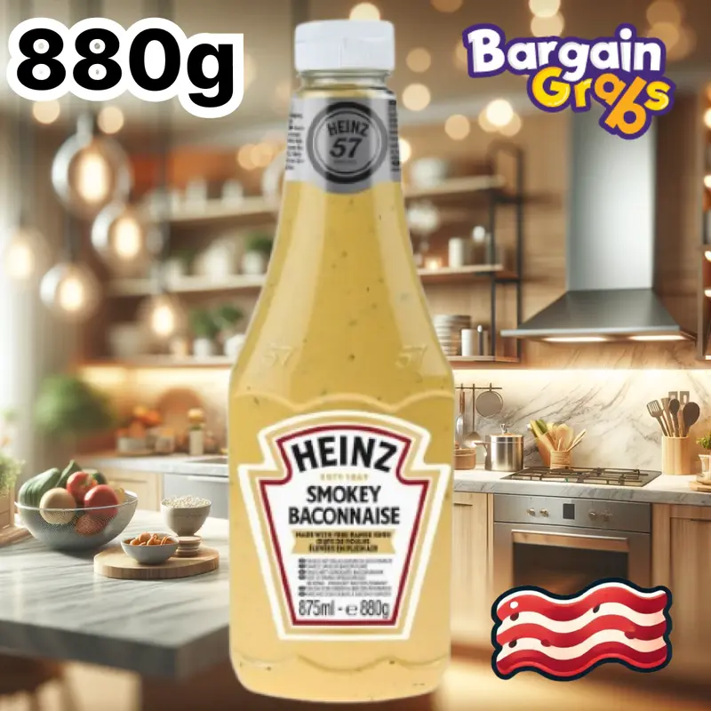 Heinz Smokey Baconnaise 880g Large Bottle – Creamy Bacon-Flavoured Mayo, BBQ Sauce Alternative – Best Before End 08/2025 Dip Sambal 1