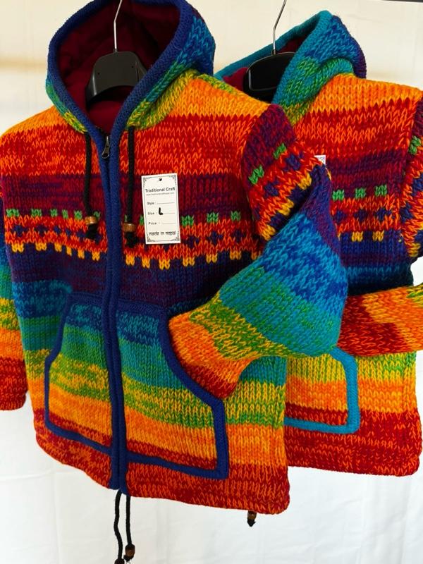 Product Introduction of Kids Handmade Wool Rainbow Jacket with Fleece Lining, Zip-up, and Hoodie 7