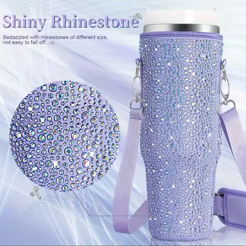 Unique Diamanté Tumbler Drinkware Carry Case with Strap - Perfect for Travel valentines mug large coffee