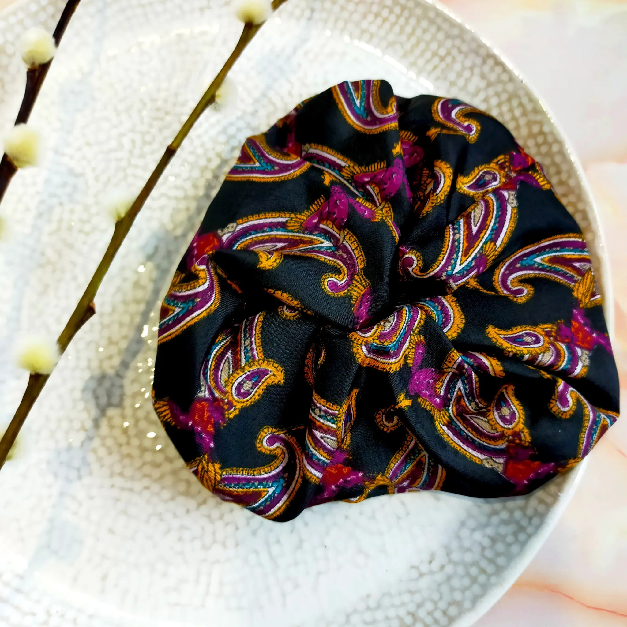 "Sage" Dark Paisley Hair Scrunchie
