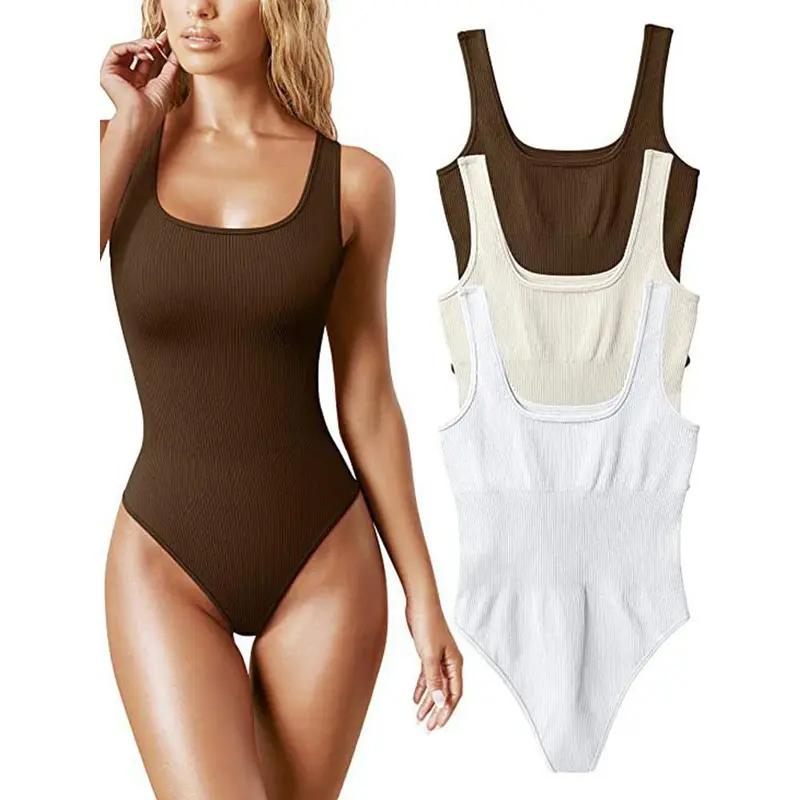 Solid Knit Rib Bodysuits Women Summer Outfit Spaghetti Strap Sleeveless Backless Romper Womens Jumpsuit Beach Wear Body Feminino 4