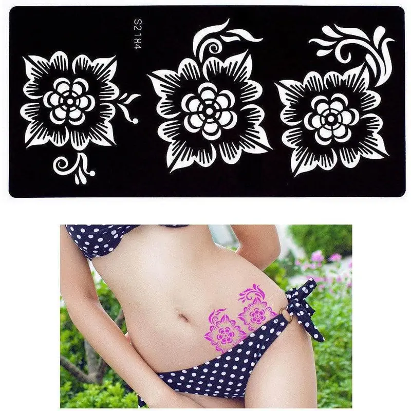 glaryyears 7 Sheets Flower Pendant Henna Tattoo Stencil Temporary Hollow DIY Drawing Body Makeup 7