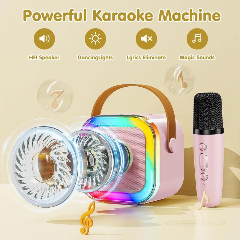 Portable Mini Bluetooth Wireless Karaoke Speaker with 2 Wireless Microphone Set ,Rechargeable HiFi Stereo Sound KTV Speaker, Mp3 Audio Adjustable RGB Colorful LED Light ,Musical Kids Toy, Birthday Gift for Boys and Girls, Valentine's Day Gift  , UK 8