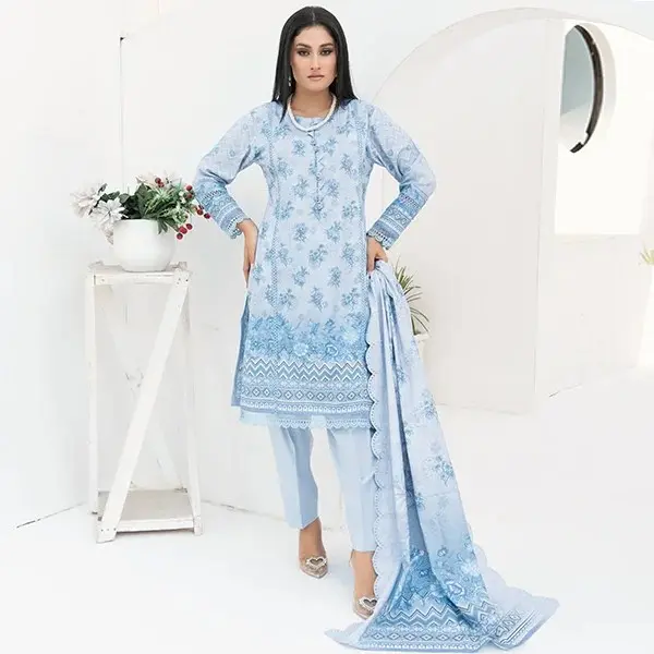 Dhanak Print Ladies Pakistani Suits-Jazmin-1455-Sky Dress Fabric 0