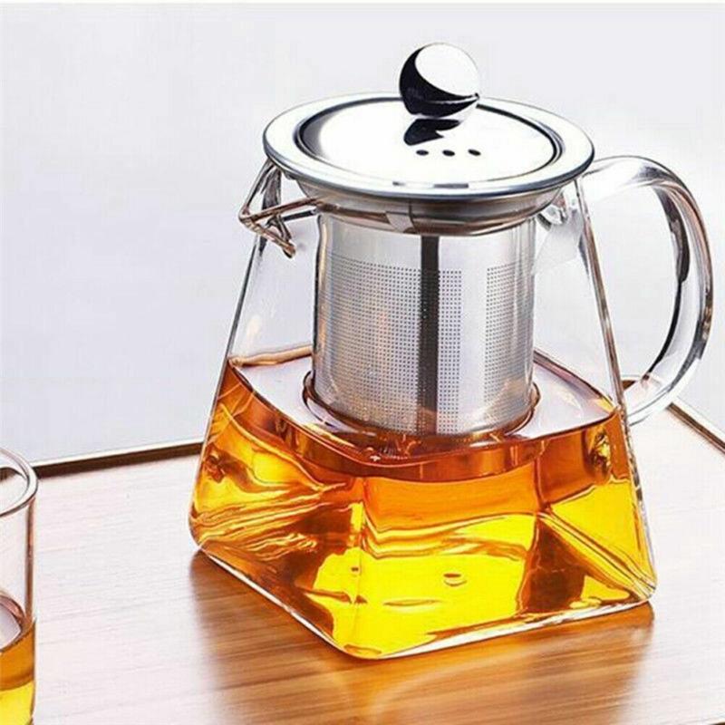 Heat Resistant Clear Glass Teapot Jug With Infuser Coffee Tea Leaf Herbal Pot UK Filter Teacup 0