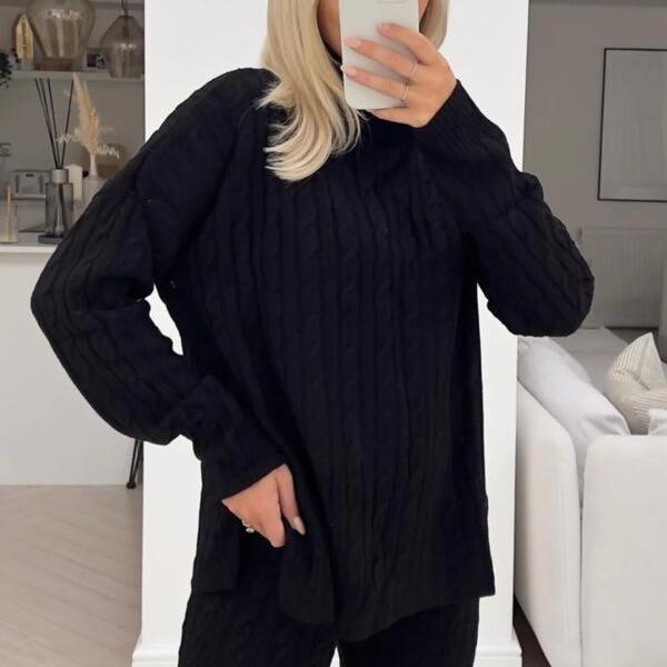 Women's Cable Knit Leggings Set with Roll Neck - Bottoms, Womenswear 2