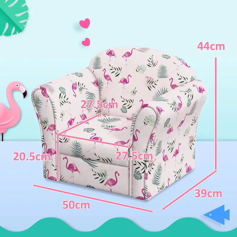 AIYAPLAY Kids Armchair with Flamingo Design, Wooden Frame, for Bedroom, Playroom, Kids Room, Pink 2