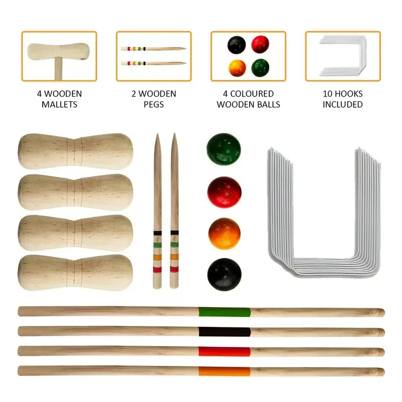 4-Player Croquet Set – Summer Fun for Everyone! ️Wooden Mallets 4