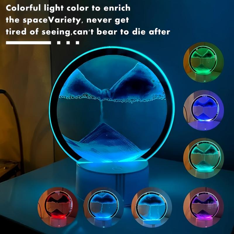 Moving Sand Art Picture Desk lamp, 3D Hourglass Deep Sea Sandscape,Quicksand Decor Lamp,360° Rotating Hourglass Decoration,RGB Color Changing Kinetic Sand Kit Creative Night Light(Blue with Remote) 1