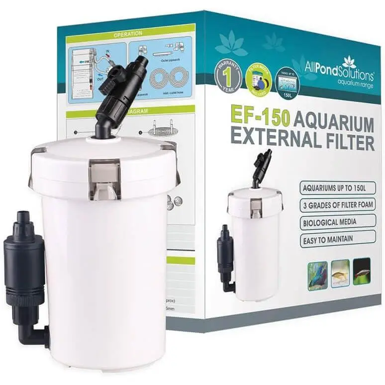 allpondsolutions EF-150 Aquarium External Fish Tank Water Filter for Coldwater, or Tropical Aquariums, for Tanks Up to 150 Litres – Includes Filter Media, hose and Spray Bar - Full Kit.