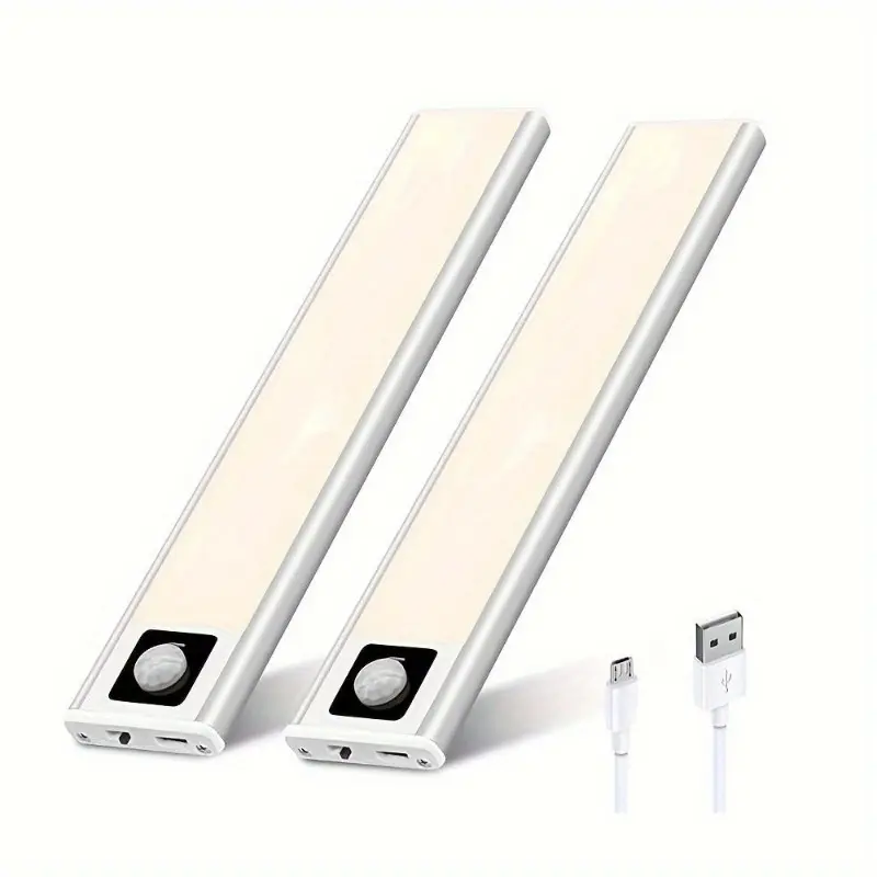 AIBOO 4 Pack Set 20CM 8 Inch LED Motion Sensor Lights, Wireless USB Light Rechargeable 72LED Under Cupboard Kitchen Lights With Magnetic For Wardrobe Stair Cupboard Lights 4