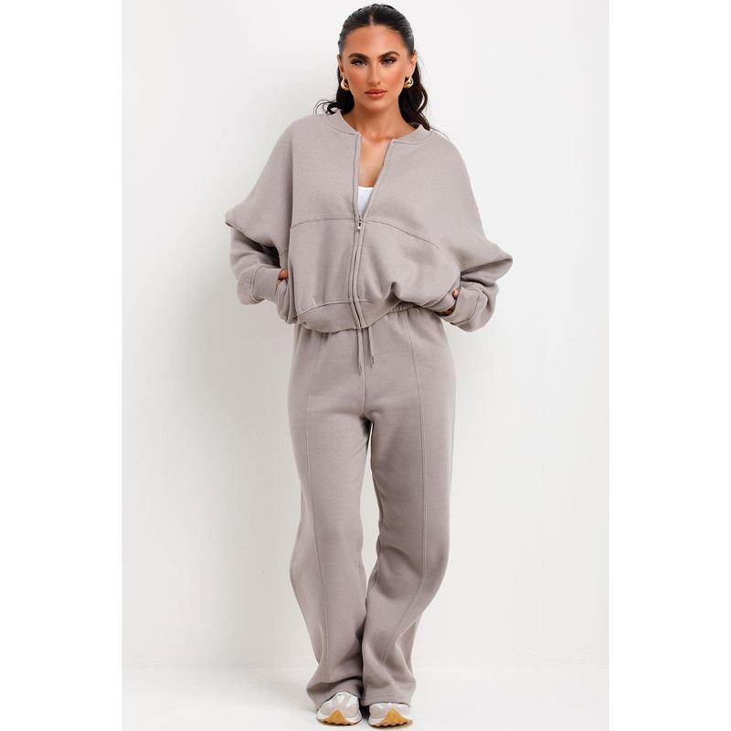 Bomber Sweatshirt With Zip And Joggers Loungewear Set Dove Grey 3