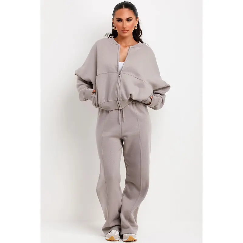 Bomber Sweatshirt With Zip And Joggers Loungewear Set Dove Grey 3