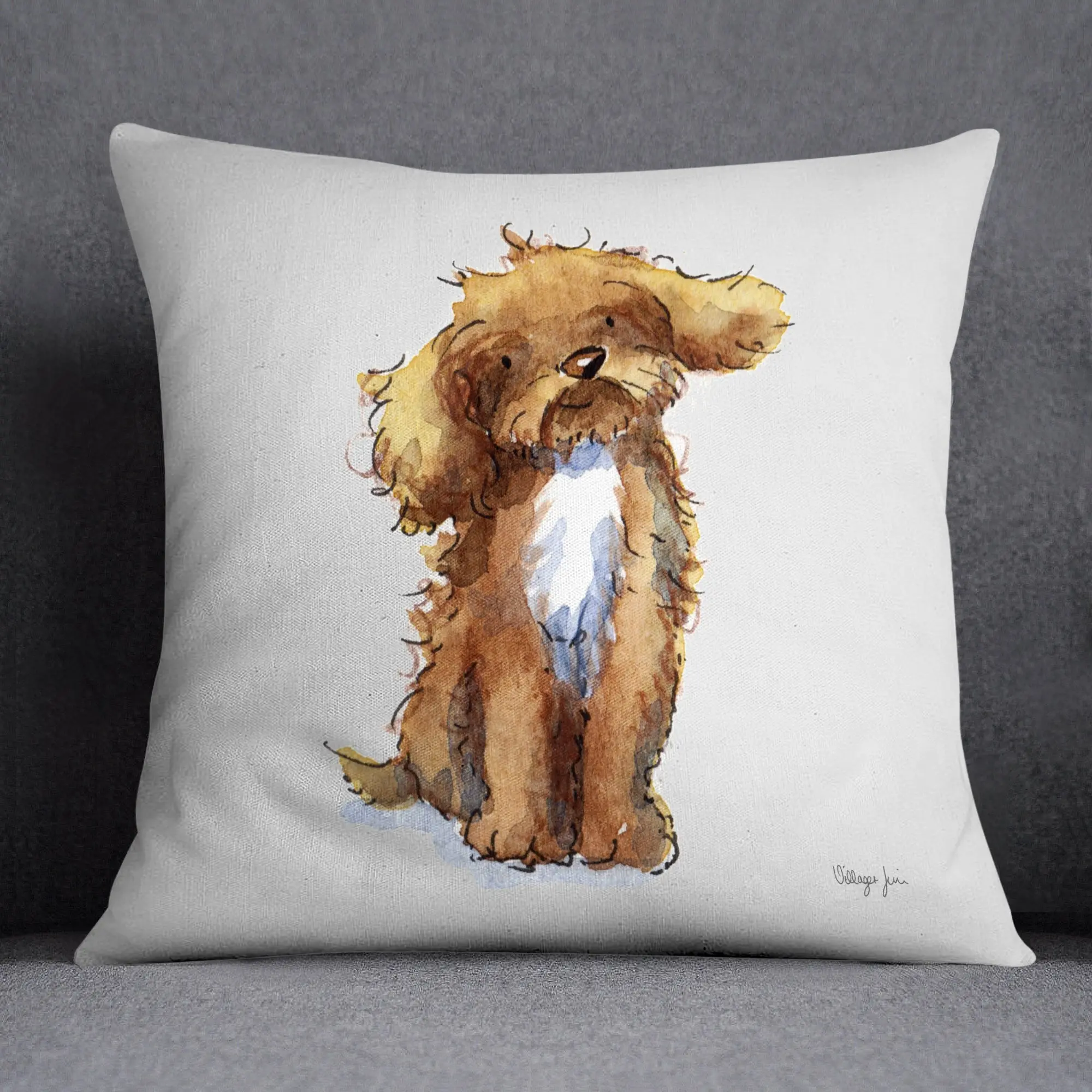 Cockapoo Brown & White Cushion