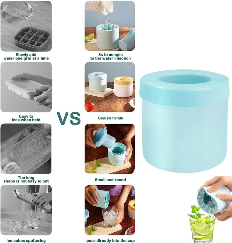 Silicone Ice Cube Mold, New Cylinder 3D Ice Cubes Maker, Ice Cup Mini Ice Cube Tray Making 60 Ice Cubes for Chilling Cocktail Whiskey Tea Coffee, Decompress Ice Lattice, Press-Type Easy-Release Kitchen Plastic Utensils Bpa free 1