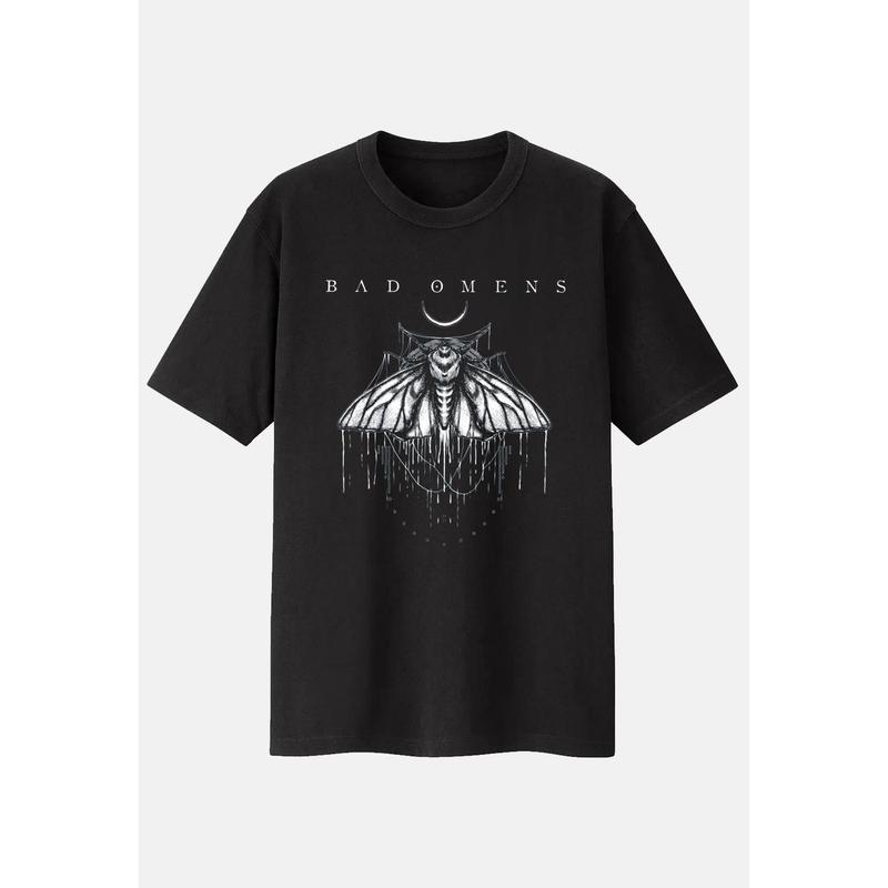 Bad Omens Moth T-Shirt Band Merch - Black Crewneck Classic Cotton Graphic Short Sleeved Unisex 0