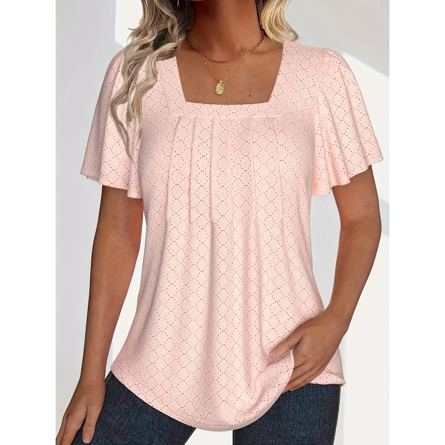 Plus size spring and summer fashionable and elegant hollow tops for women office wear loose ruffle sleeves versatile tops for