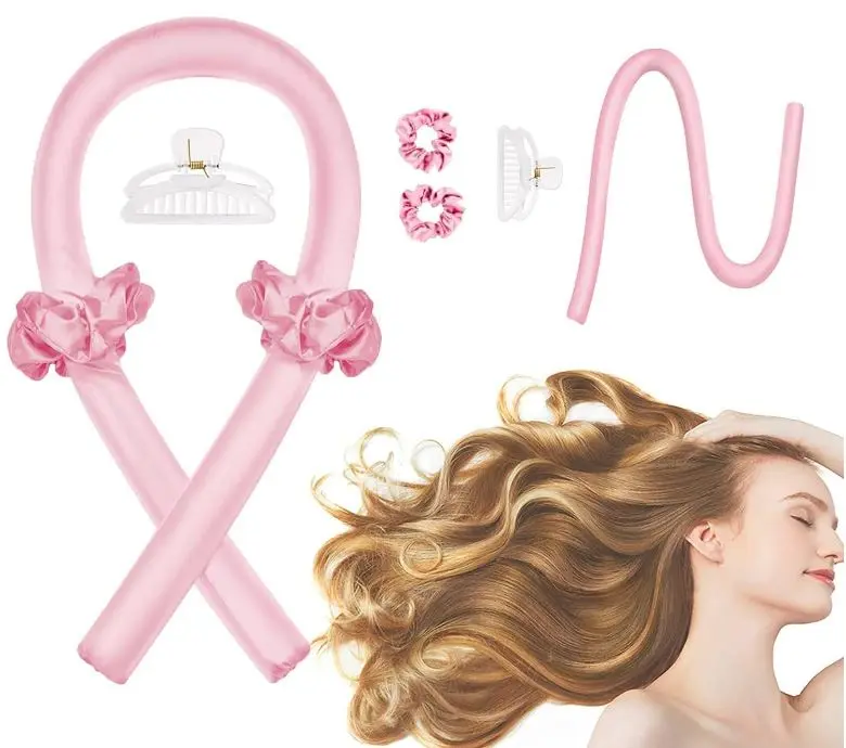 Heatless Curling Rod Headband, No Heat Curl Ribbon with Hair Clips and Scrunchie, Sleeping Curls Silk Ribbon Hair Rollers, Overnight Hair Wrap Curls Styling Kit for Long Hair Medium Hair Haircare Curler Smooth 6