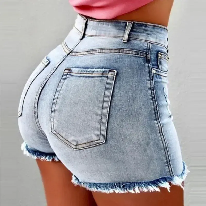 Women's Denim Stretch Shorts Stretch Tassel Distressed High Waist Hot Pants Women's Jeans Available in Multiple Colors Bottoms Womenswear Basic Skinny 2