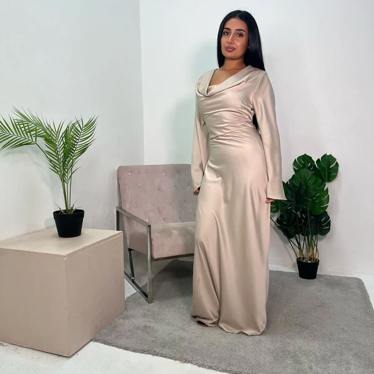 Ladies Cowl neck tie back premium saten modest dress onesize uk 6-12