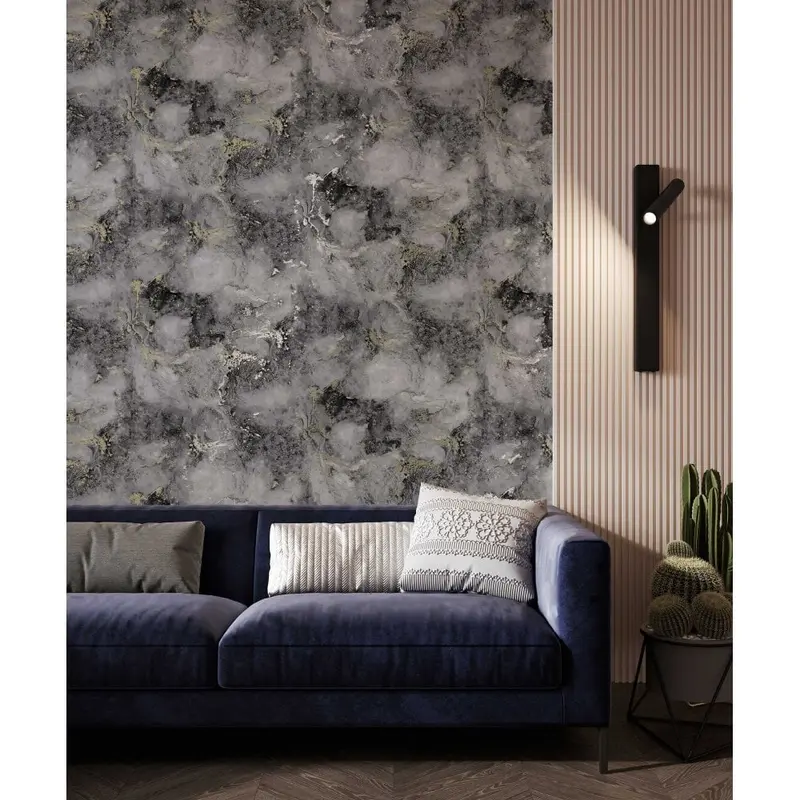 ROKYA Metallic Grey / Gold Marble Wallpaper MC7115 1