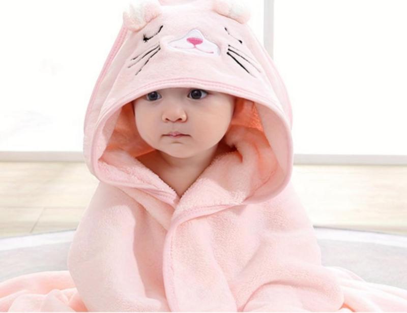 Cute Cartoon Design Baby Bath Towel/Hooded Bathrobe - Super Soft & Water Absorbent Microfibre 1