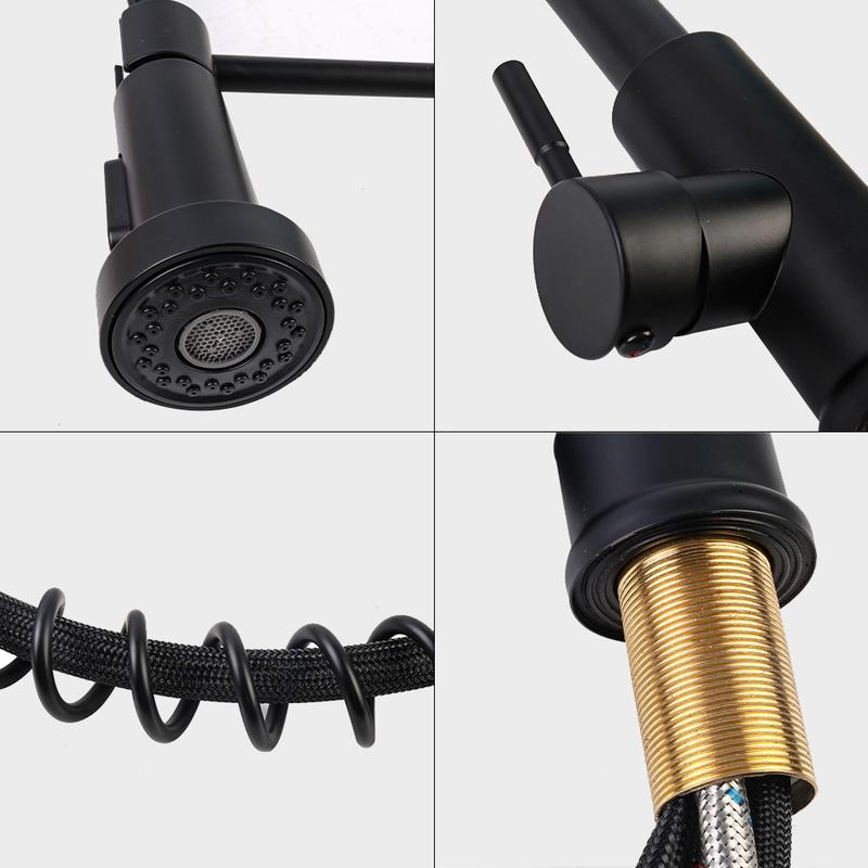 Monobloc Kitchen Sink Mixer Tap with Pull Out Hose Sprayer Single Lever - Black, for Home Improvement 6