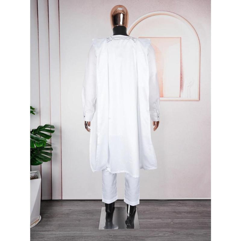 African Agbada (White & Grey) - nigerian traditional outfits Clothing Cotton - Mens Kaftan - African Menswear - African Garment - Long Sleeve Suit 5