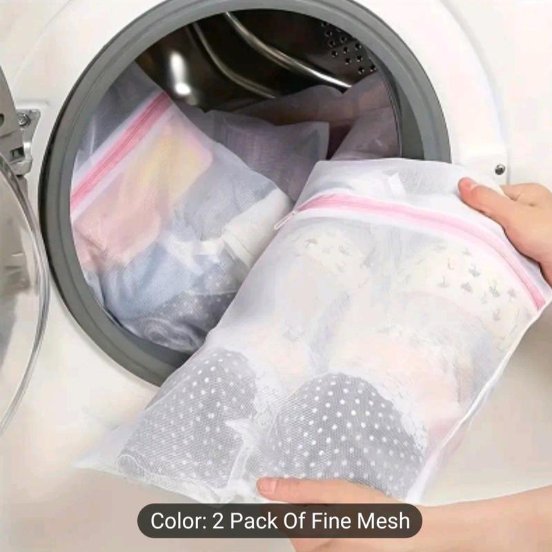 2pcs Laundry Bag Set, Thick Mesh Storage Bag, Protective Washing Bag, Polyester Mesh Zipper Bag - Handheld, Accessories Cloth laundry  set bra  washing 1