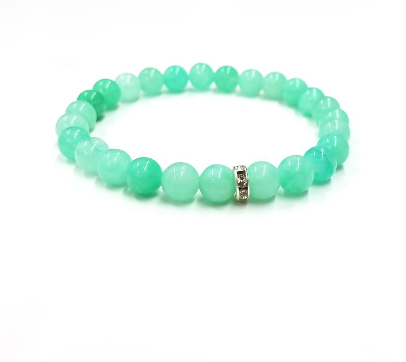 Green Chalcedony Gemstone Stretch Bracelet Anniversary Birthday Daily Engagement Wedding #GreenChalcedony #Gemstone #StretchBracelet 1
