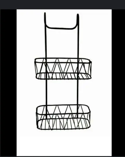 Over Shower Screen Door Non-Rustic Plastic Coated Wire Shower Caddy 2 layers Storage Organiser in Black Lightweight Racks