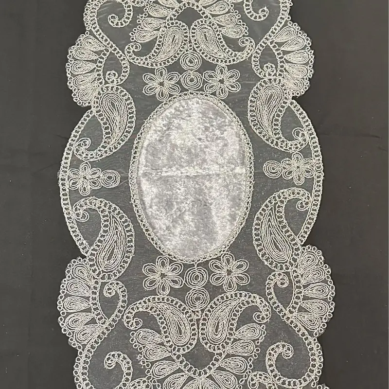 (102) 5pc Doilies Set | Colour: Grey | Sizes: 1 Large, 1 Medium, 1 Small, 2XS | Velvet, Lace, Embroidered | Home Decor, Table Runner, Weddings, Gifts | Crochet, Gifts 3