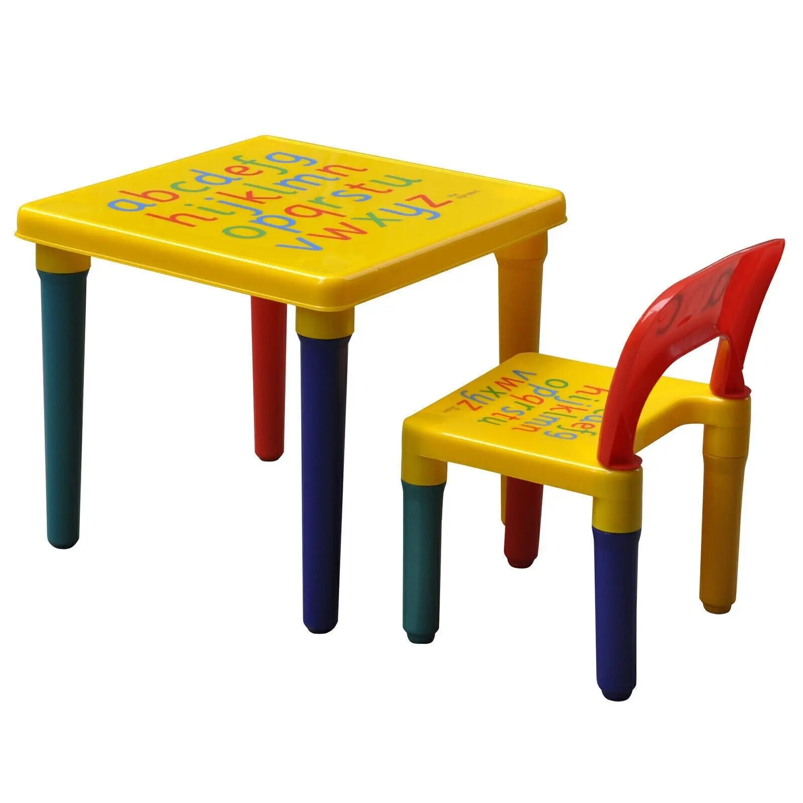 Kids Table And Single Chair Set ABC Alphabet Childrens Plastic Toddlers Childs School Table And Chair For Kids Of 3 Years And Above Durable Antique Assembled Set