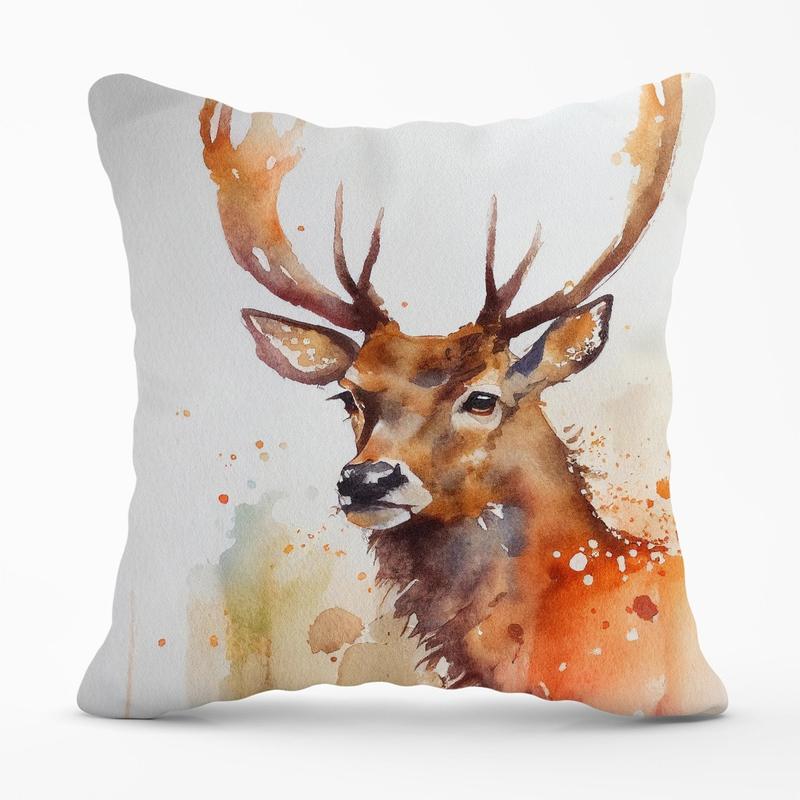 Majestic Stag Watercolour Outdoor Cushion 0