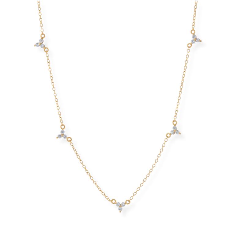 Multi Three Leaf Crystal Drop Necklace 2