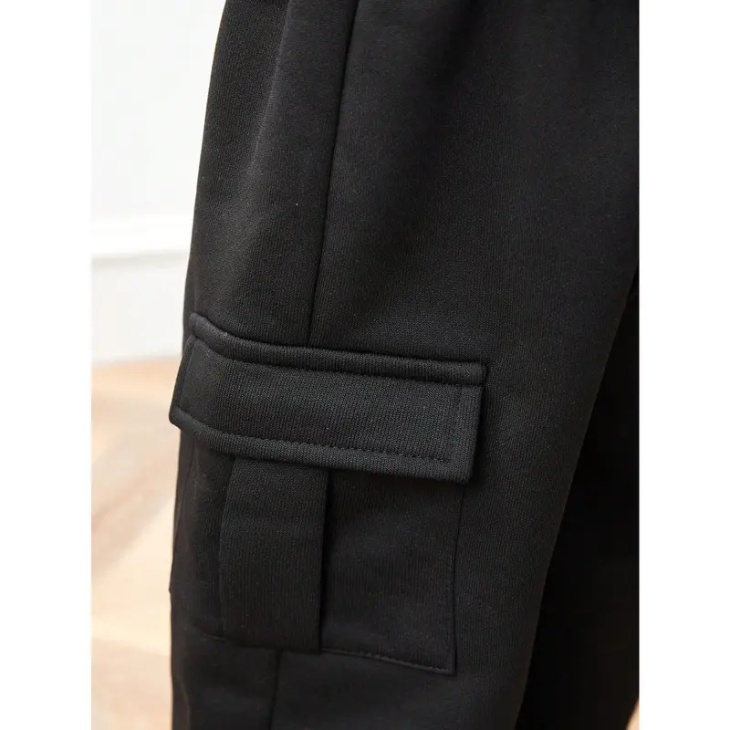 Casual Korean Style Patch Pocket Loose Straight Knit Sweatpants, For Baby Boy/Baby Girl 6