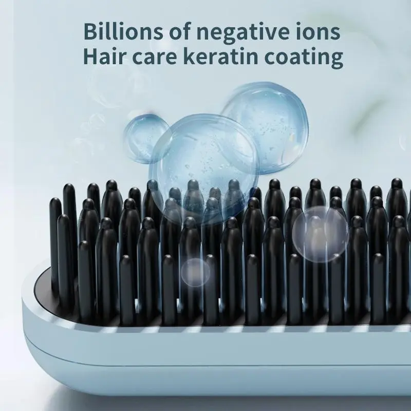 【wavy chic】New rechargeable wireless hair straightening comb for curly hair, portable mini straightening plate, negative ion non-harming power generation comb hair straightener Comfort 3