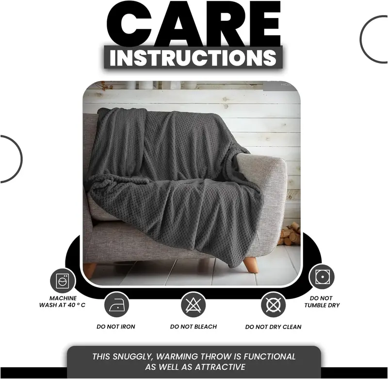 GC GAVENO CAVAILIA Luxury Popcorn Honey Comb Sofa Bed Blanket, Easy Care Super Soft & Warm Fluffy Settee Waffle Throw, Charcoal, 130X150,651123 3