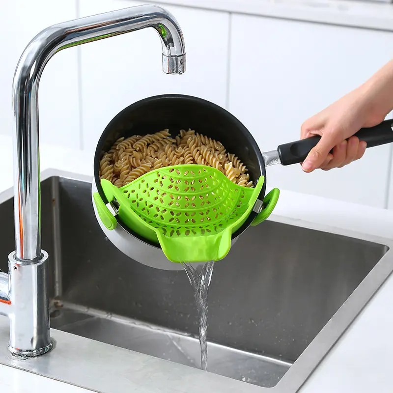 Kitchen Gadgets Silicone Pot Side Drain Stopper Stainless Steel Draining Flexible