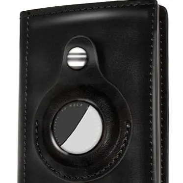 Airtag Wallet-Genuine Leather Wallet, Minimalist Pocket Size Smart Wallet, Credit Card Holder with RFID Technology - Built-in Airtag Case Holder (Trifold), Black