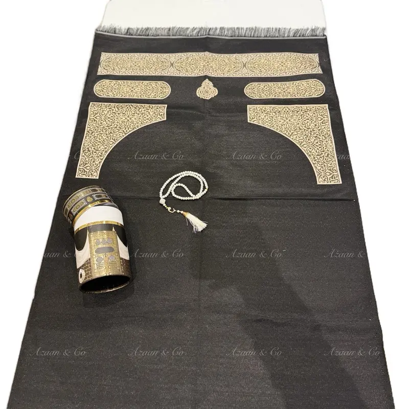 Kaaba Box Gift Set Door Pattern Prayer Mat & Tasbeeh Travel Mat in a box Muslim Islamic Gift Janamaz Salah Namaz soft prayermat prayermats heart prayerrug 1