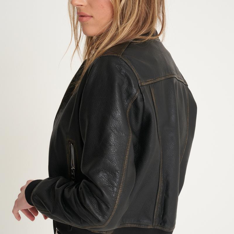 Barneys Originals Women's Washed Leather Bomber Jacket 6