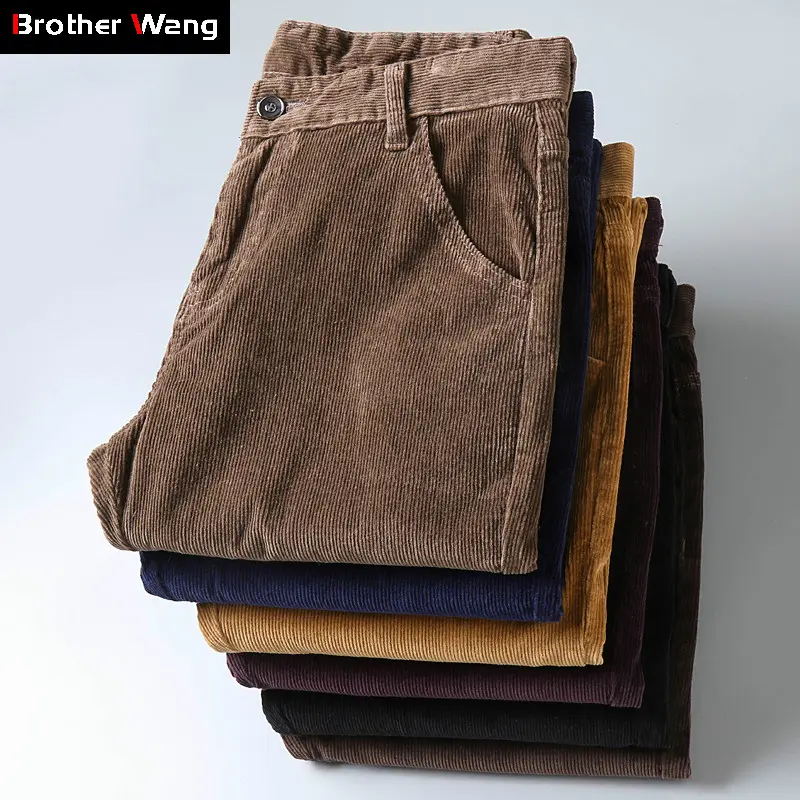 6 Color Men's Thick Corduroy Casual Pants 2023 Winter New Style Business Fashion Stretch Regular Fit Trousers Male Brand Clothes Menswear Gamis