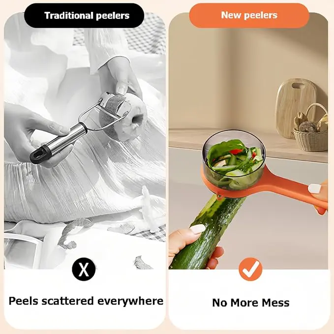 Peeling Knife with Storage Box, 2024 New Peeler with Storage Bucket, Multifunctional Double Sided Stainless Steel Blade Peeler and Carrot Vegetable Fruit Peeler Peeling Knife Box 7