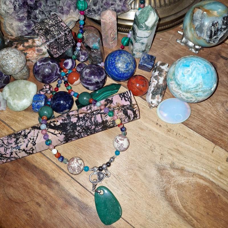 Green Aventurine Freeform Removable Pendant with Dream Amethyst, Dragon Blood Agate, Malachite and more. 5