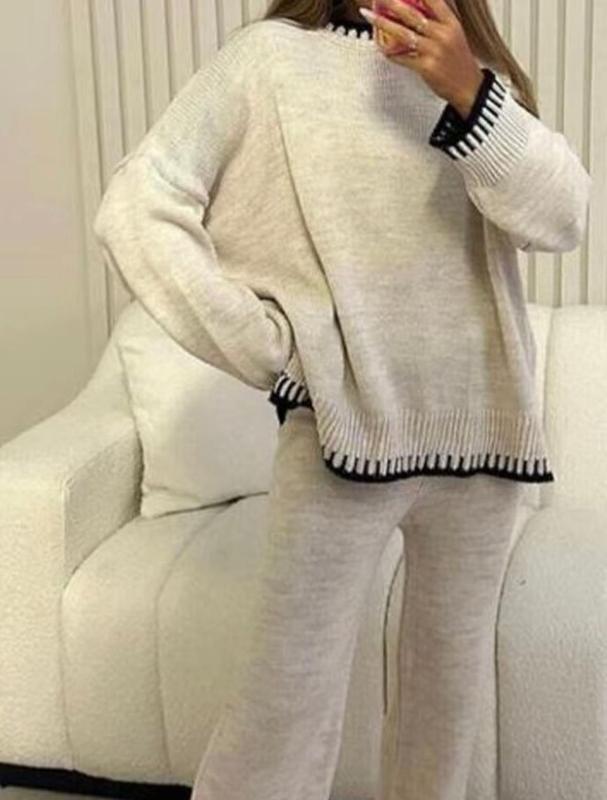 women's knitted lounge wear ladies wide leg palazzo top trouser tracksuit 5